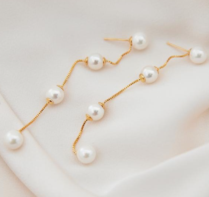 LONG PEARL CHAIN WEDDING EARRINGS