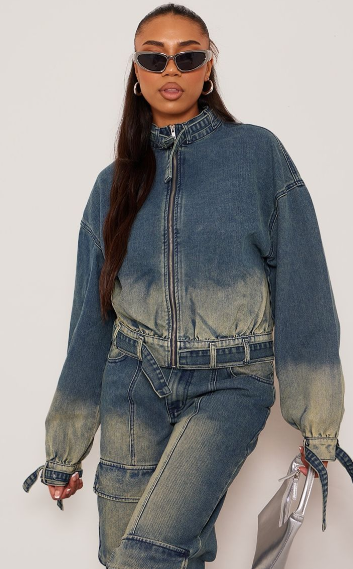 Tall Vintage Mid Wash Zip Up Denim Jacket