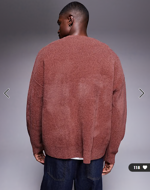 ASOS DESIGN oversized knitted chenille jumper with Maurier 80 graphic in red