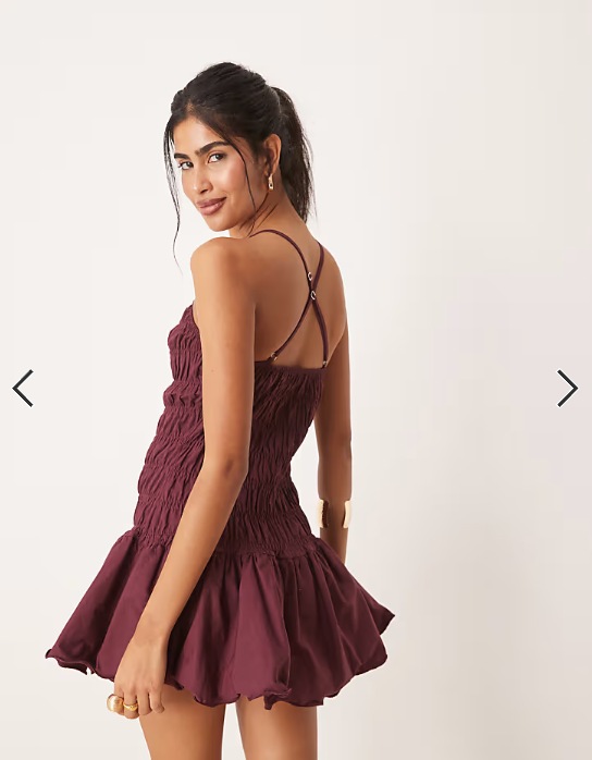 ASOS DESIGN shirred bodice racer drop waist mini dress in plum