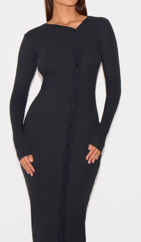 Black Button Detail Midaxi Dress
