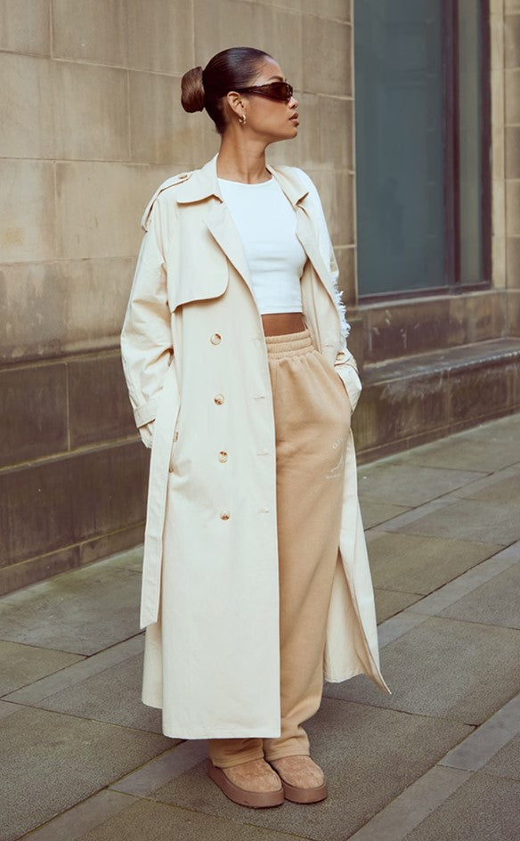 Stone Panel Detail Belted Trench Coat