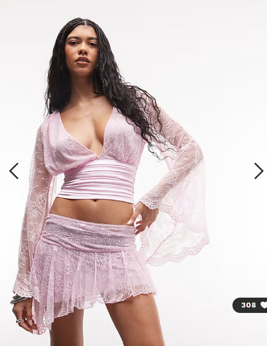 I.AM.GIA Stevie lace deep plunge flute sleeve top co-ord in baby pink