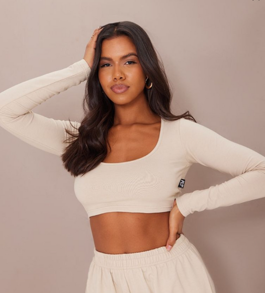 Plt - Stone Badge Cotton Long Sleeve Crop Top