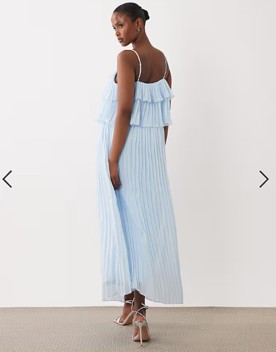 Vila pleated ruffle layer cami maxi dress in light blue