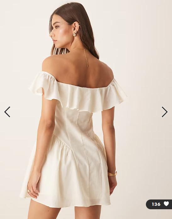 ASOS DESIGN cotton bardot seam detail mini dress in ivory
