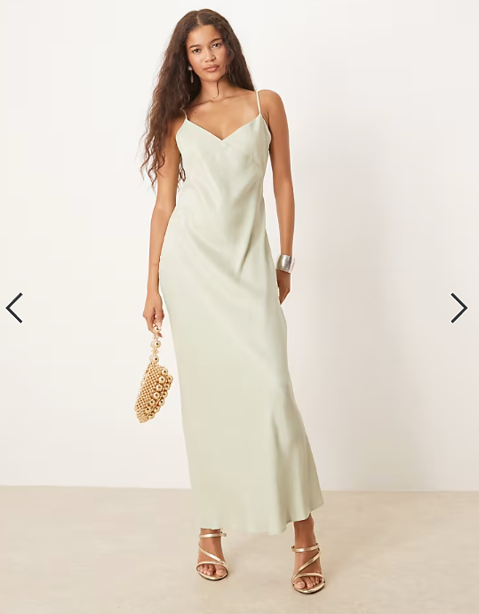 ASOS DESIGN satin tie back maxi dress in sage green