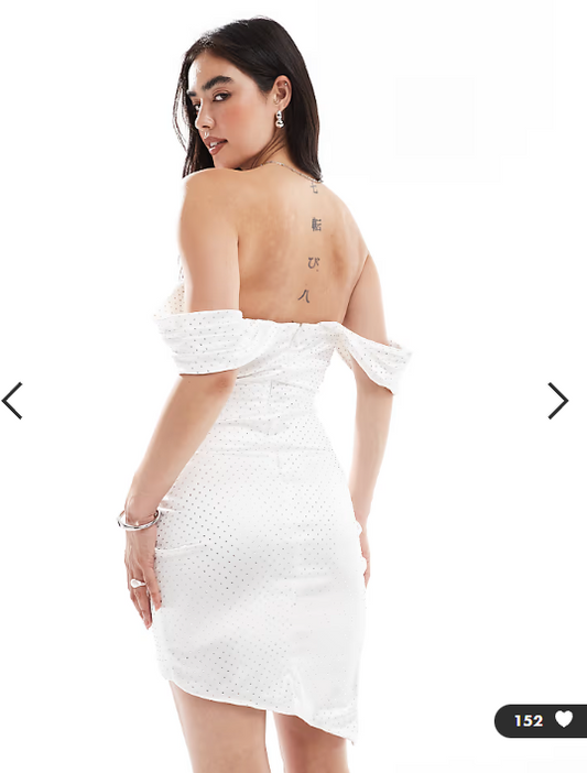 TFNC bandeau drop shoulder corset wrap mini dress in white hotfix
