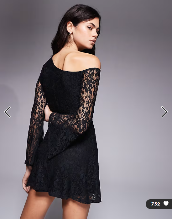 ASOS DESIGN lace off shoulder mini dress in black