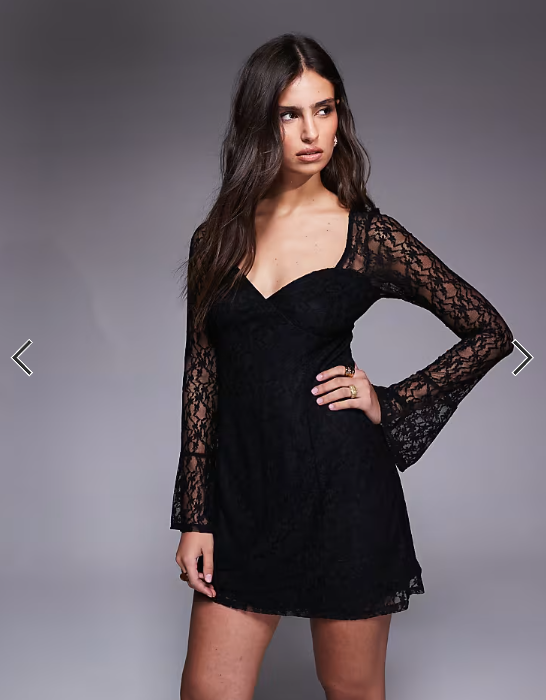 New Look long sleeve lace mini dress in black
