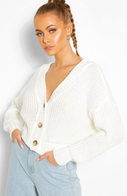 Boohoo Chunky Knit Crop Cardigan - cream
