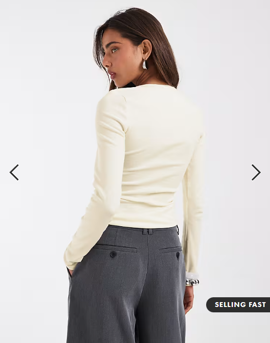 ASOS DESIGN clean fitted long sleeve top in ivory
