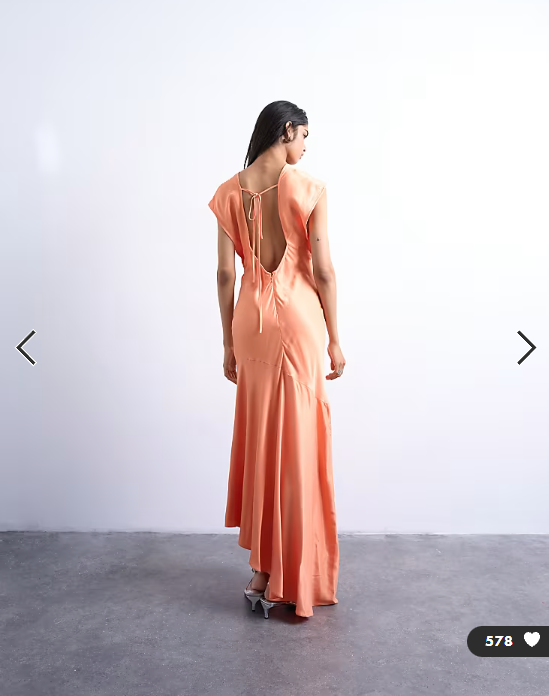 Topshop deep v tucked side satin maxi dress in peach