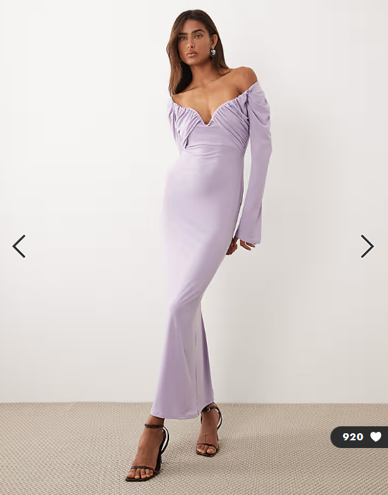 ASOS DESIGN slinky bardot midi dress with wired bust in lilac