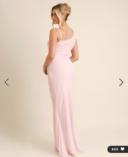Six Stories Bridesmaid crepe asymmetric cowl neck maxi dress in light pink