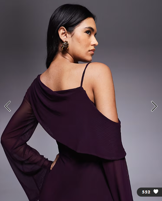 ASOS DESIGN mesh folded neckline midi dress with fallen shoulder in plum