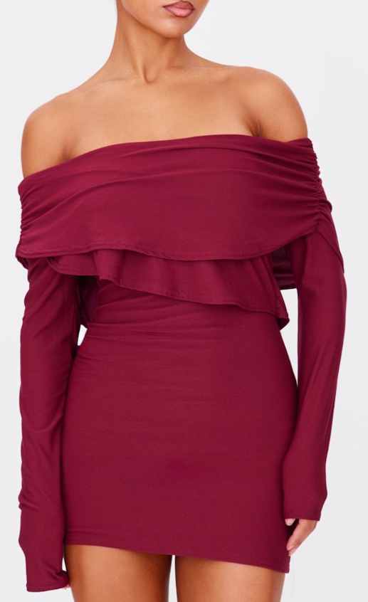 Plt - Burgundy Soft Touch Long Sleeve Mini Dress