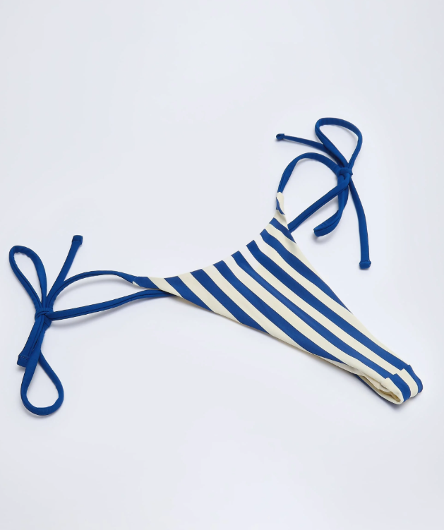 OhPolly - Montalcino Side-Tie Thong Bikini Bottoms in Marine Blue Stripe