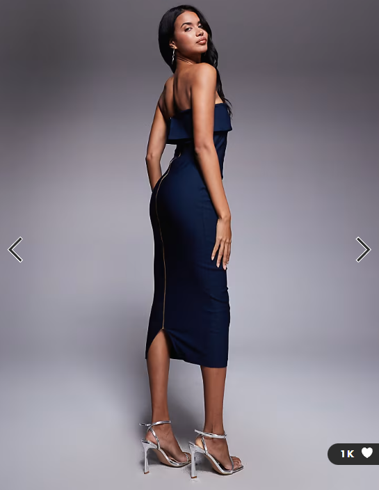 Vesper bengaline bandeau fold over midaxi dress in navy