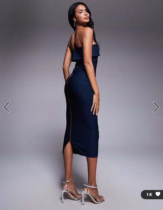 Vesper bengaline bandeau fold over midaxi dress in navy