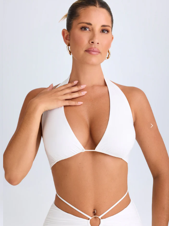 Ohpolly - Plunge Hardware-Detail Halterneck Crop Top in White