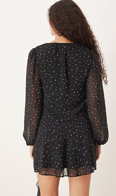 Asos - Abercrombie & Fitch long sleeve plunge neck wrap front mini dress in black star print