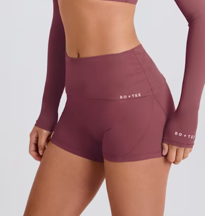 Bo&tee Four-Way Stretch Foldover Mid-Rise Mini Shorts in Acai