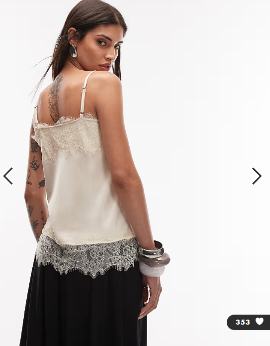 ASOS DESIGN lace hem satin cami top in cream