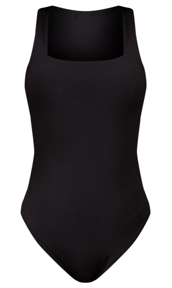 Tall Black Square Neck Slinky Highleg Bodysuit