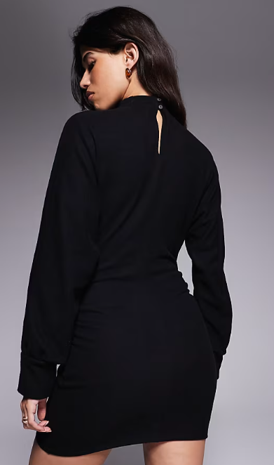 ASOS DESIGN supersoft funnel neck batwing with ruched side mini dress in black