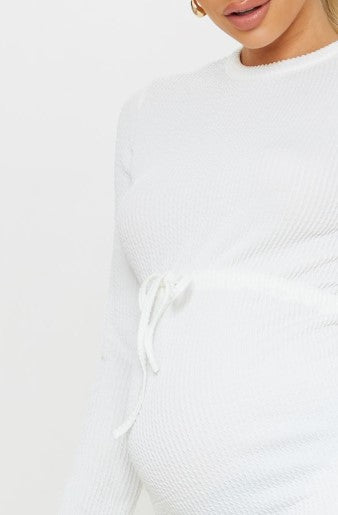 Maternity Cream Tie Waist Mini Dress