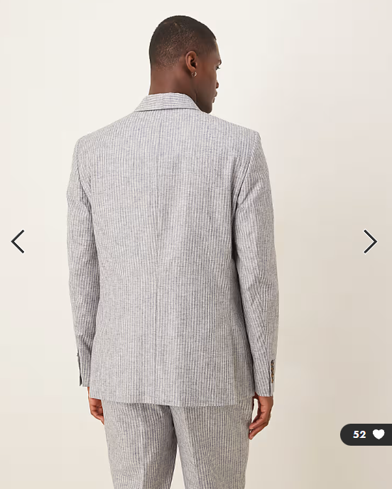 ASOS DESIGN linen blend double breasted regular suit jacket in blue stripe
