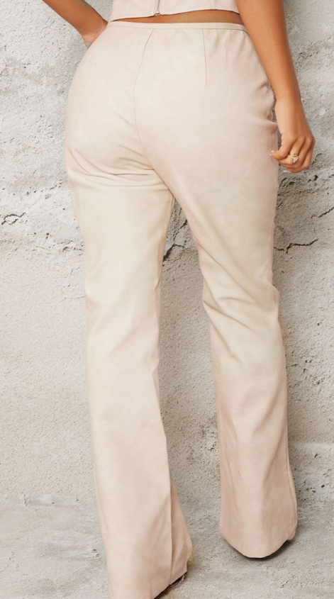 Petite Stone Faux Leather Zip Front Flared Trousers