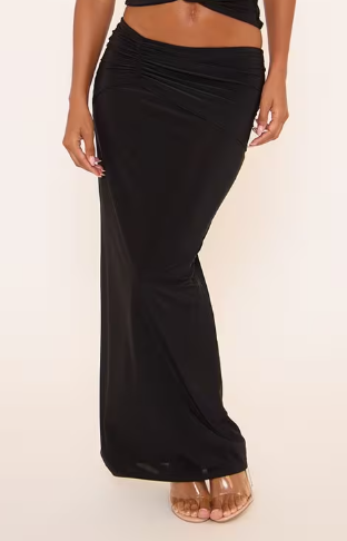 Ego - Mid Rise Ruched Detail Maxi Skirt In Black