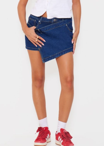 Indigo Denim Wrap Around Mini Skirt