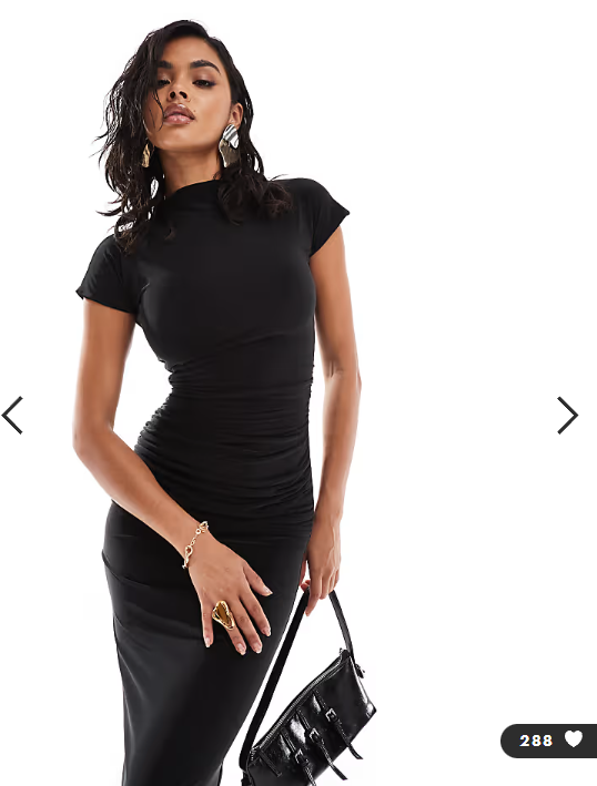 Kaiia exclusive double layered slinky high neck cap sleeve bodycon maxi dress in black