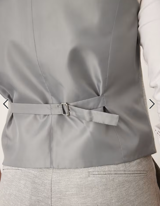 ASOS DESIGN linen cotton blend slim suit waistcoat in grey herringbone