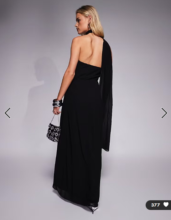 TFNC Petite one shoulder scarf neck maxi dress in black