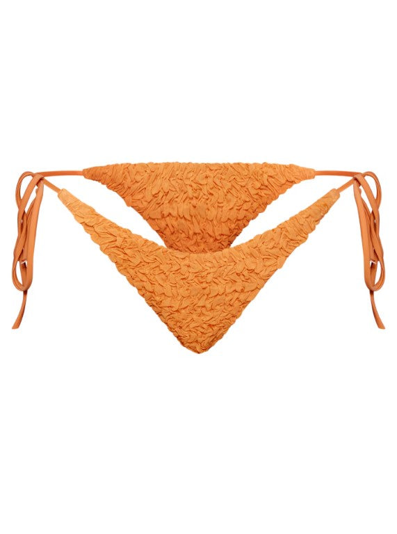 Orange Textured Tie Side Bikini Bottoms