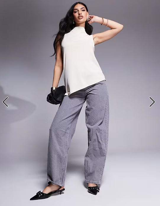 ASOS DESIGN floaty grown on neck cupro longline top in stone