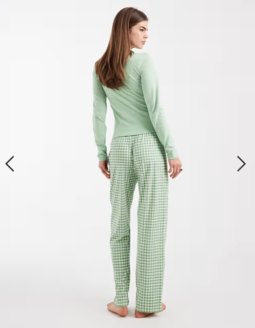 Brave Soul cotton long sleeve henley t-shirt and gingham trouser pyjama set in sage green