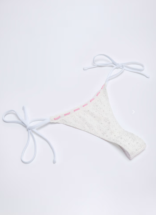 OhPolly - Broderie Anglaise Side-Tie Thong Bikini Bottoms in White