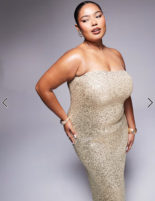 ASOS DESIGN Curve sequin bandeau midi dress in gold
