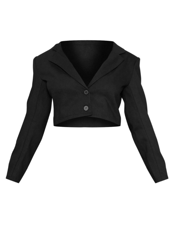 Black Woven Cropped Blazer