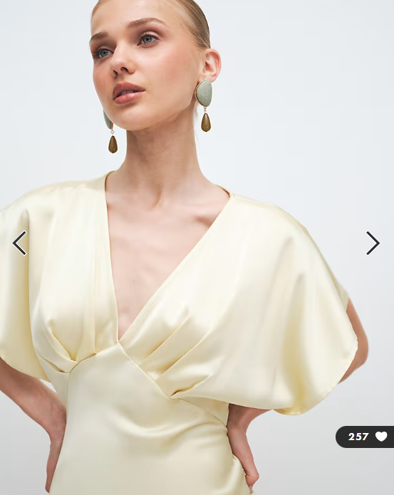 Gina Tricot batwing plunge satin maxi dress in butter yellow
