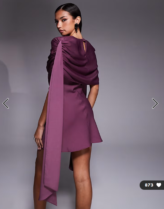 ASOS DESIGN satin shoulder pad mini dress with ruched bodice overlay and side sash details in grape