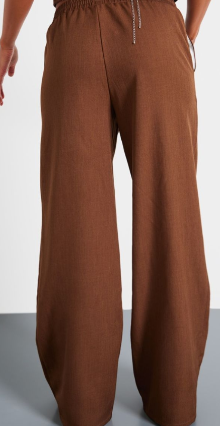 Plt - Chocolate Woven Mid Rise Wide Leg Trousers