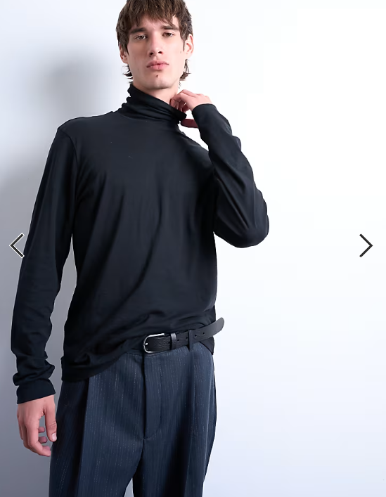 Topman relaxed fit roll neck long sleeve t-shirt in black .