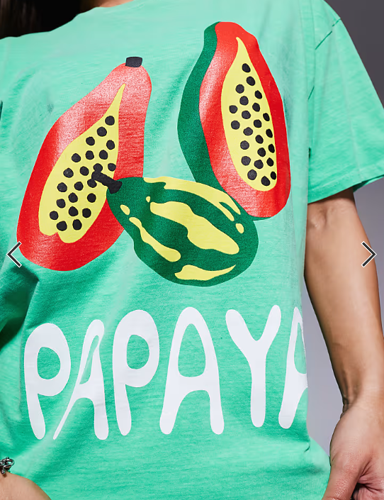 Kaiia cotton rich exclusive papaya fruit graphic oversized t-shirt in green