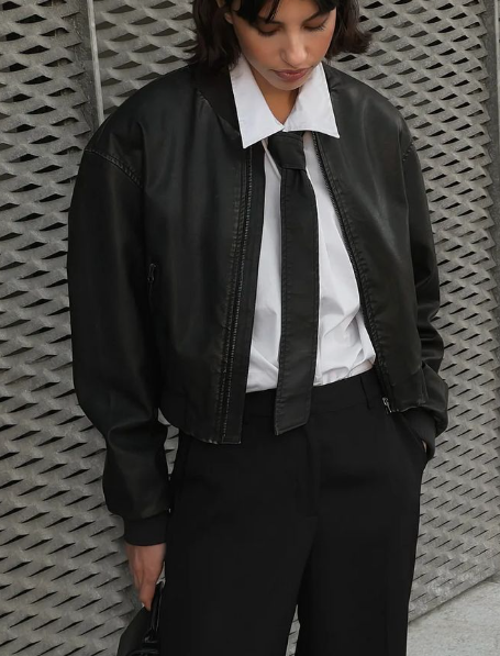 Cropped Bomber Jacket Black